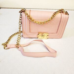 Pink Purse with Golden Chain Shoulder Strap